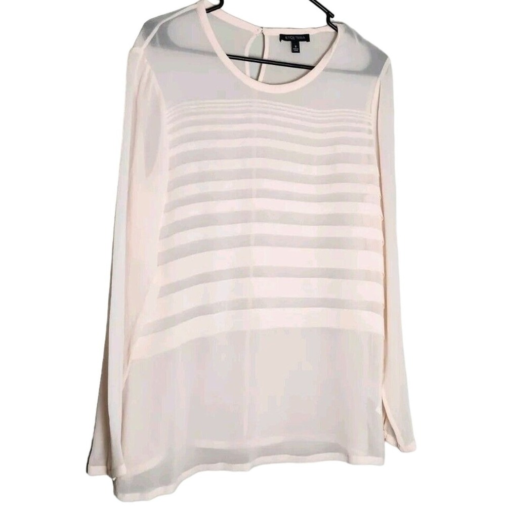 ETCETERA Blouse‎ Size 8 Pink Silk Sheer Striped Long Sleeve Career Wear
